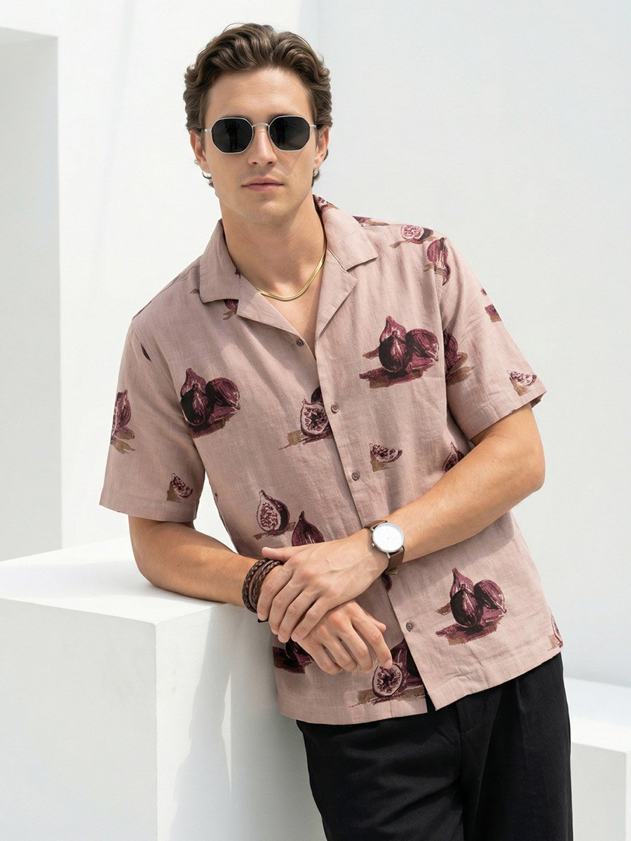 Men All-Over Fig Print Resort Collar Relaxed Fit Shirt