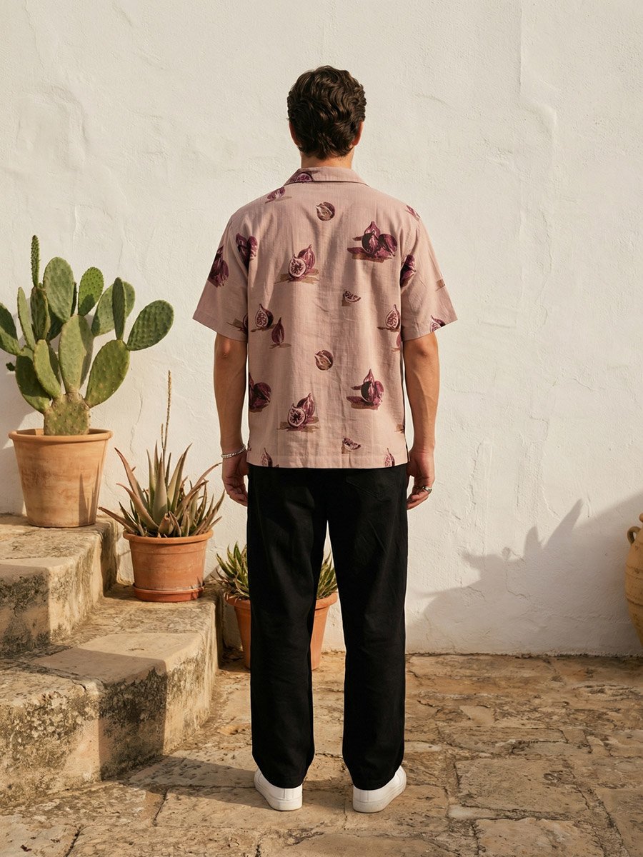 Men All-Over Fig Print Resort Collar Relaxed Fit Shirt