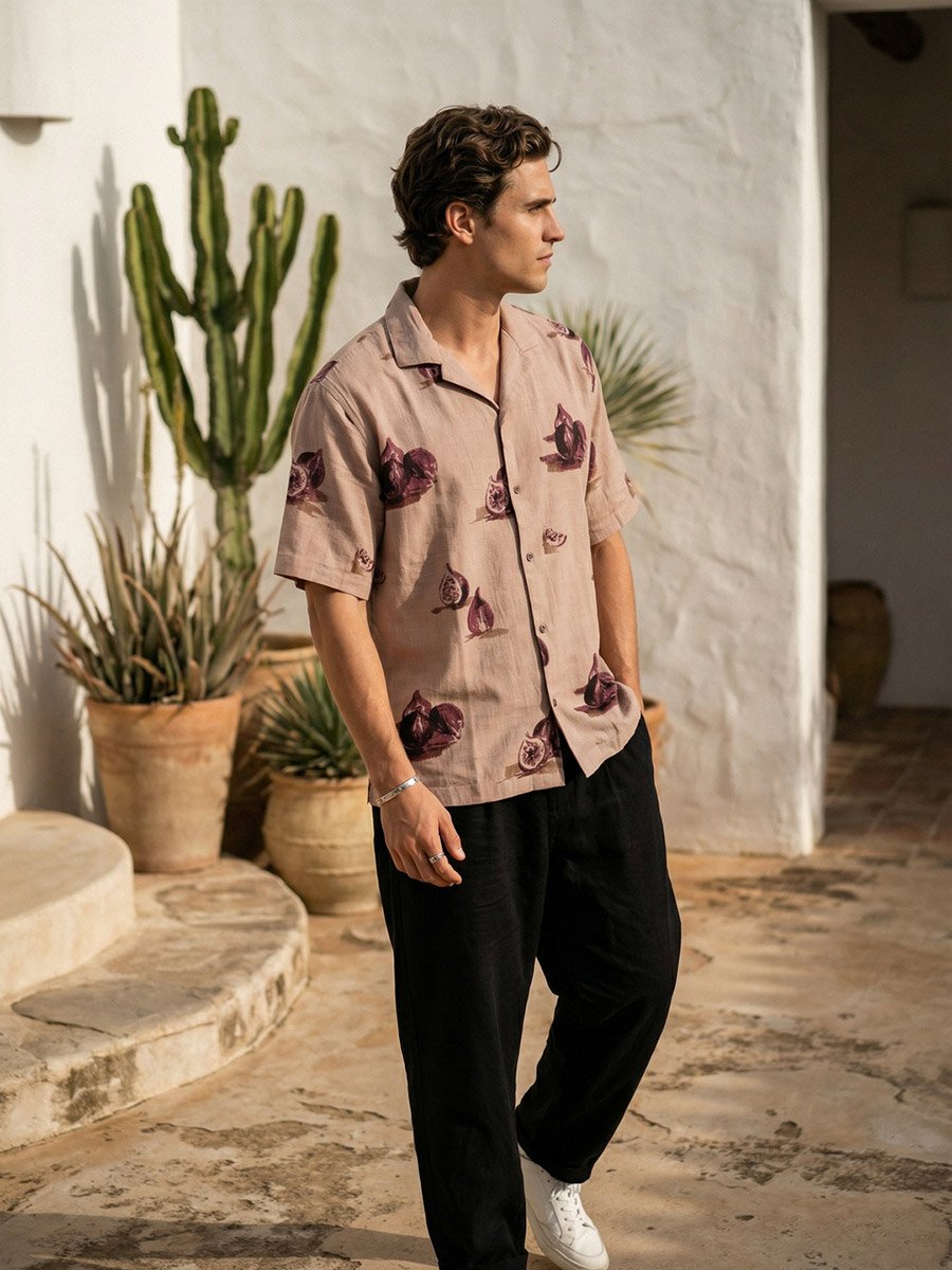 Men All-Over Fig Print Resort Collar Relaxed Fit Shirt