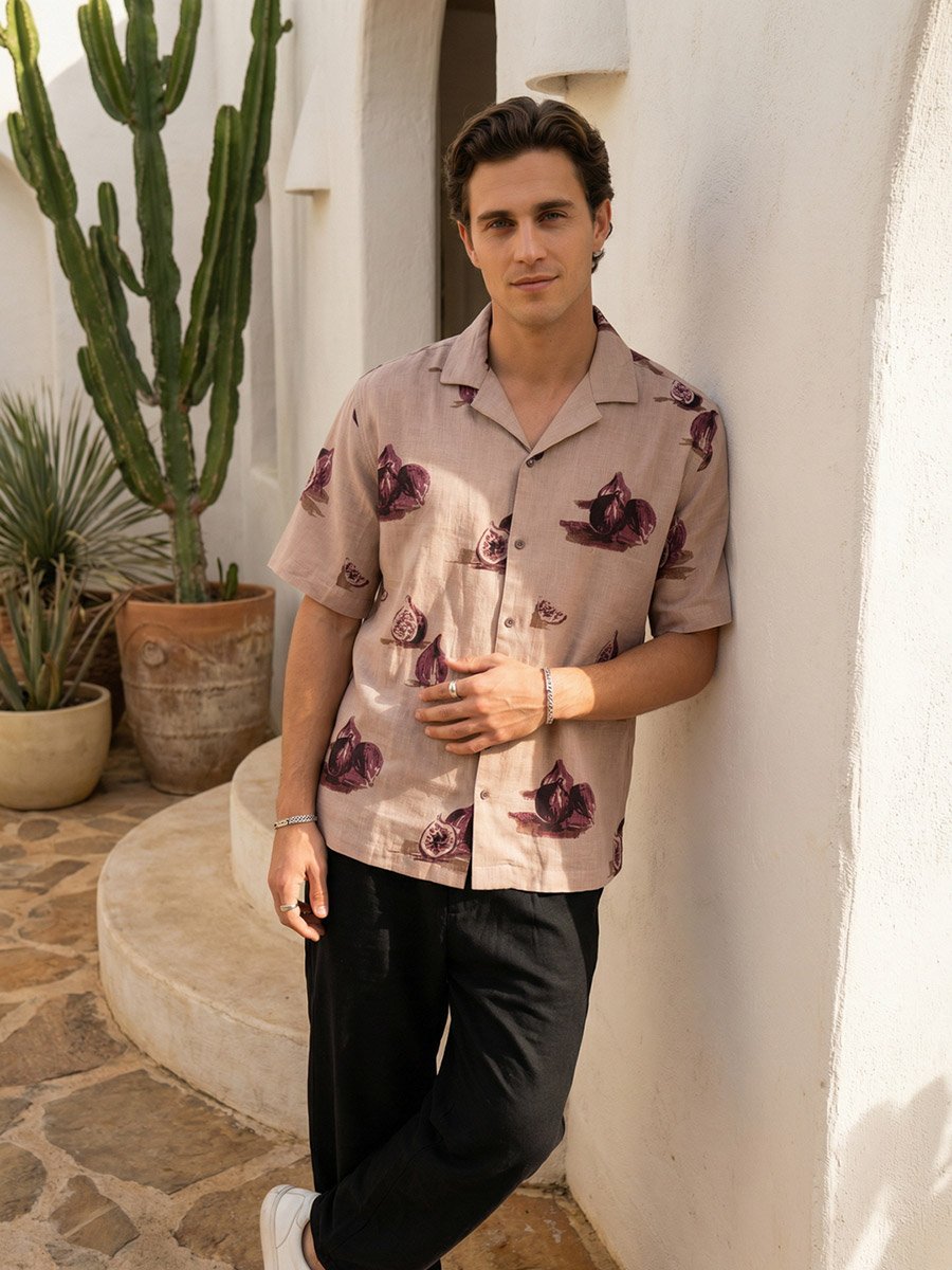 Men All-Over Fig Print Resort Collar Relaxed Fit Shirt