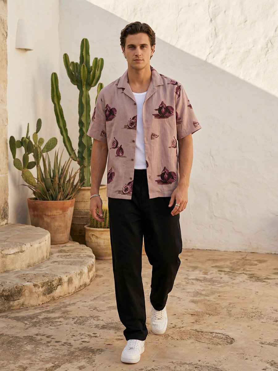 Men All-Over Fig Print Resort Collar Relaxed Fit Shirt