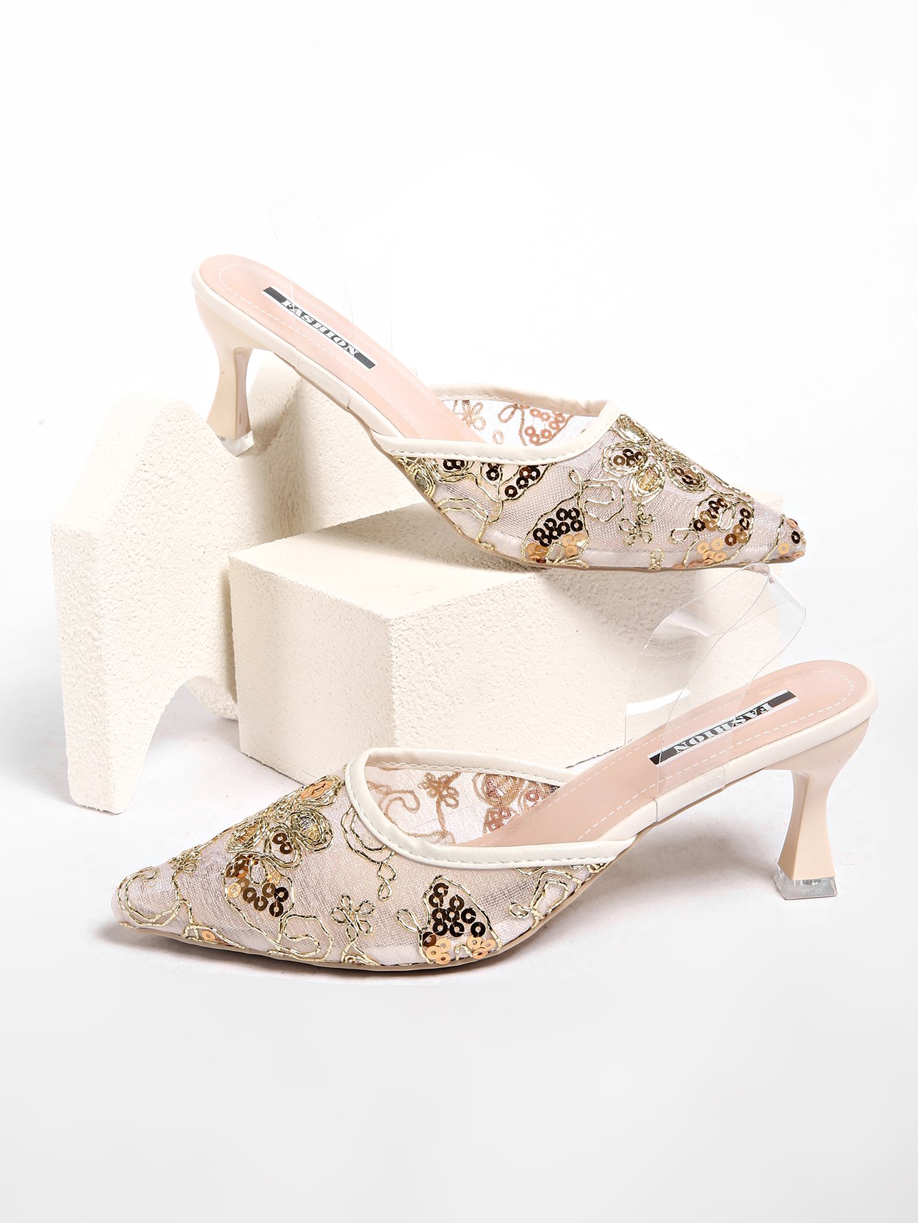 Gold Sequin Pointed Toe Mules