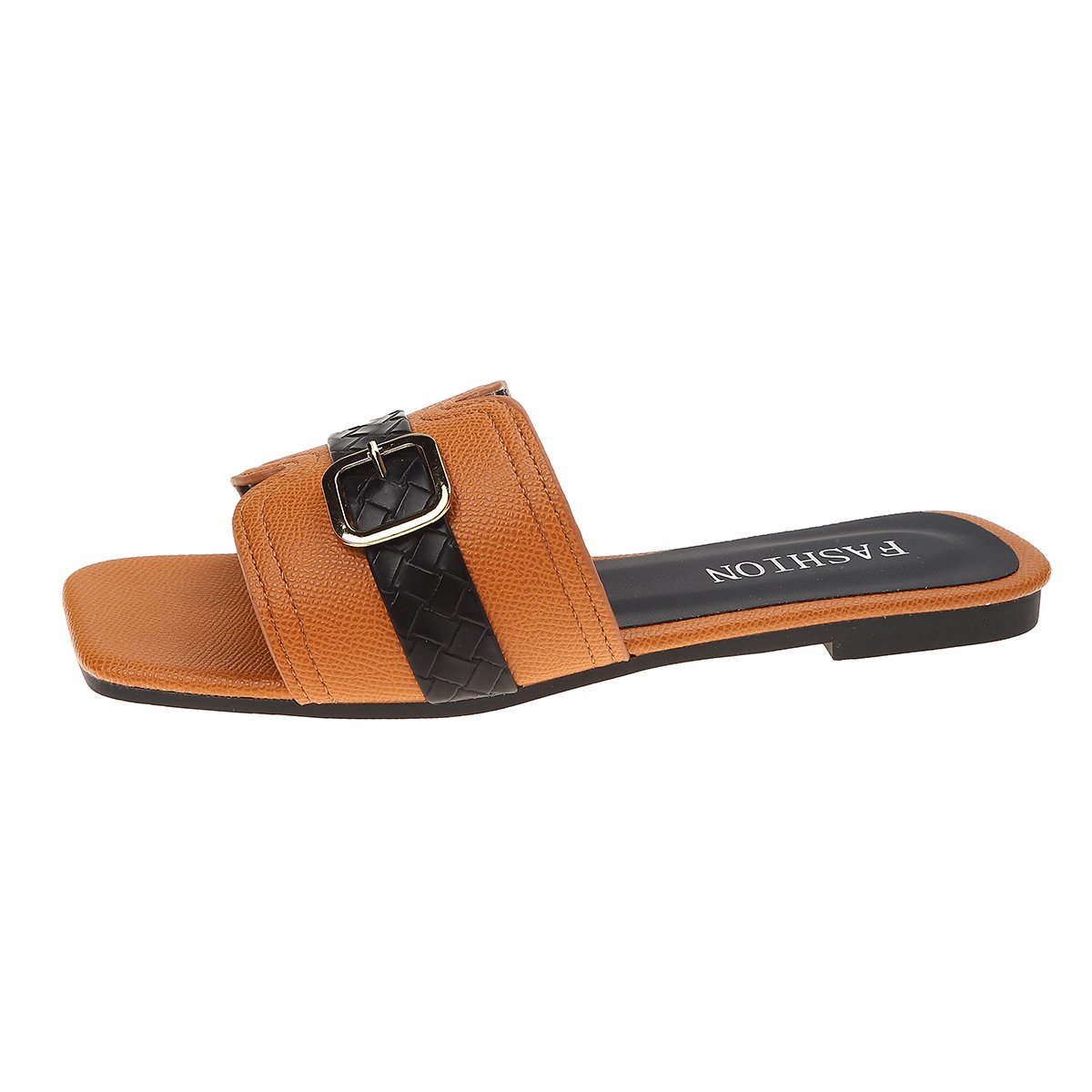 Brown Flat Sandals with Buckle Detail