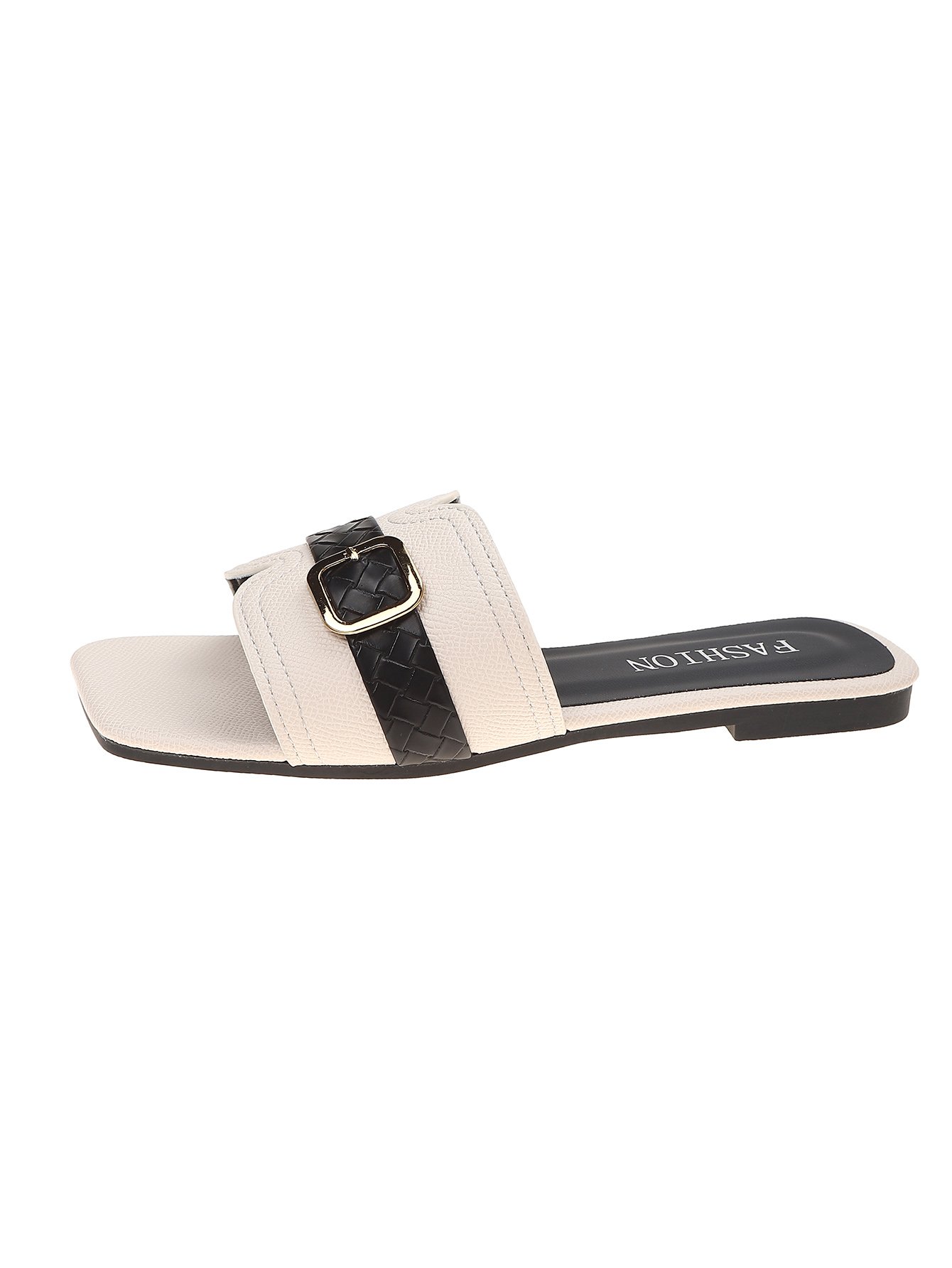 Cream Flat Sandals with Buckle Detail