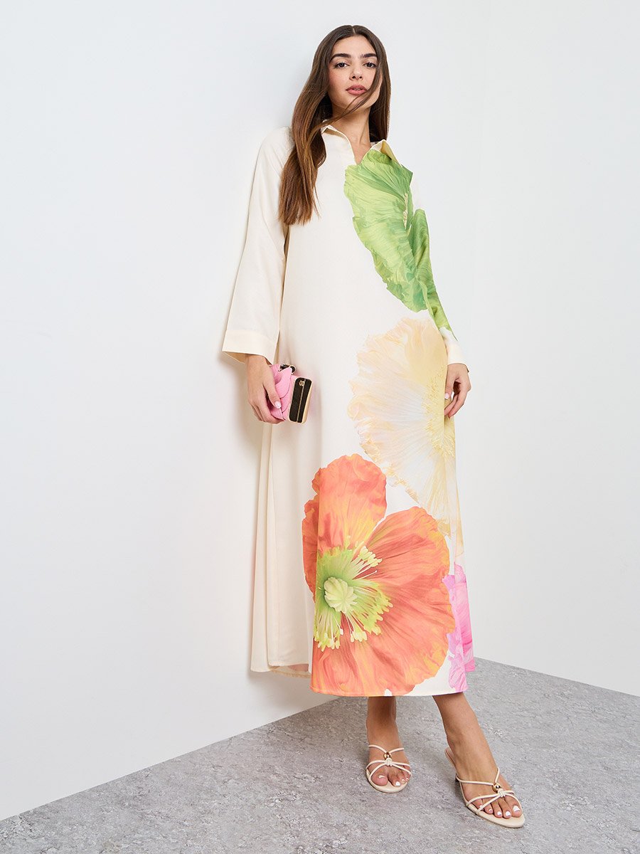 Open Collar Placement Print Jalabiya