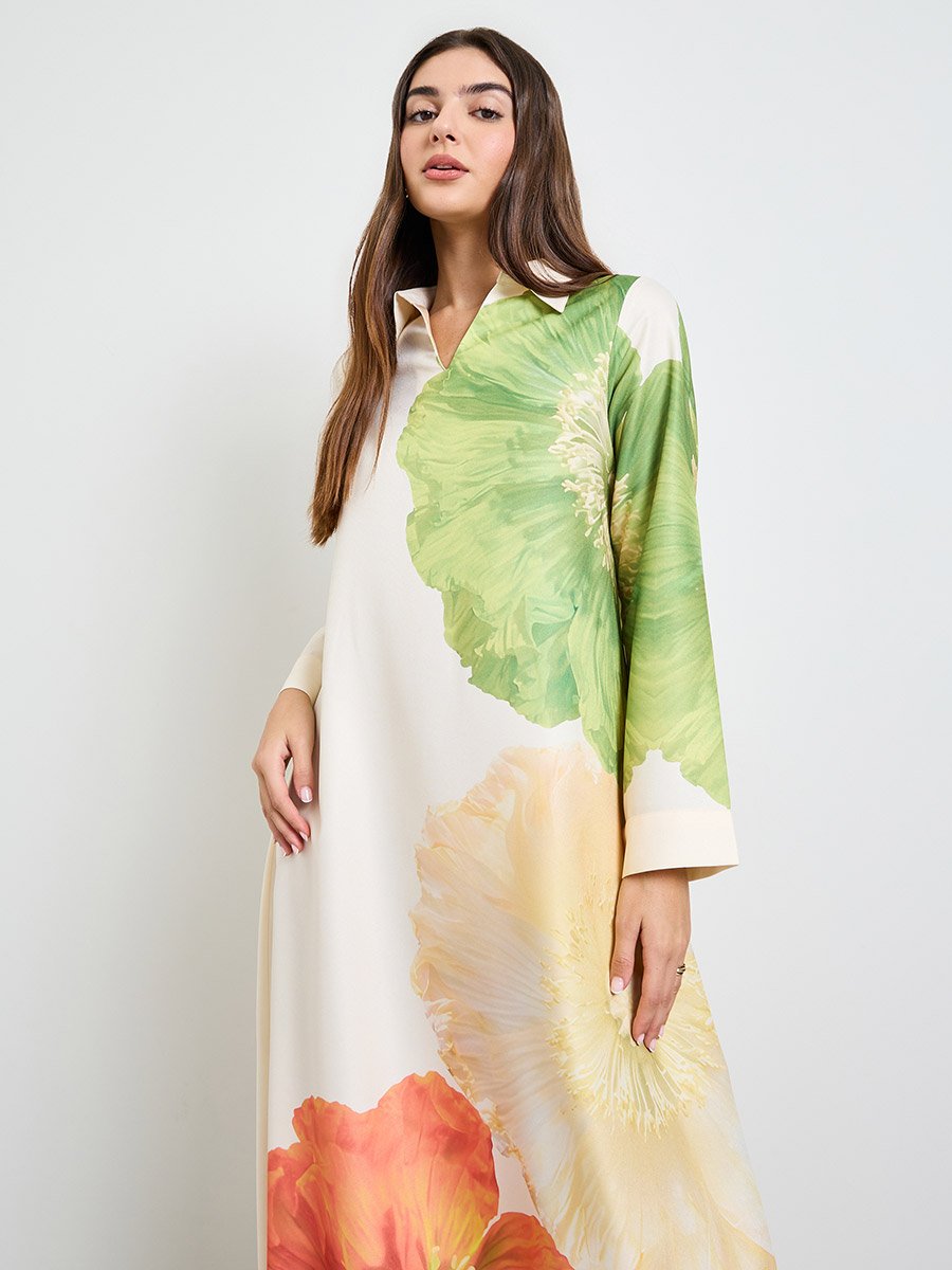 Open Collar Placement Print Jalabiya