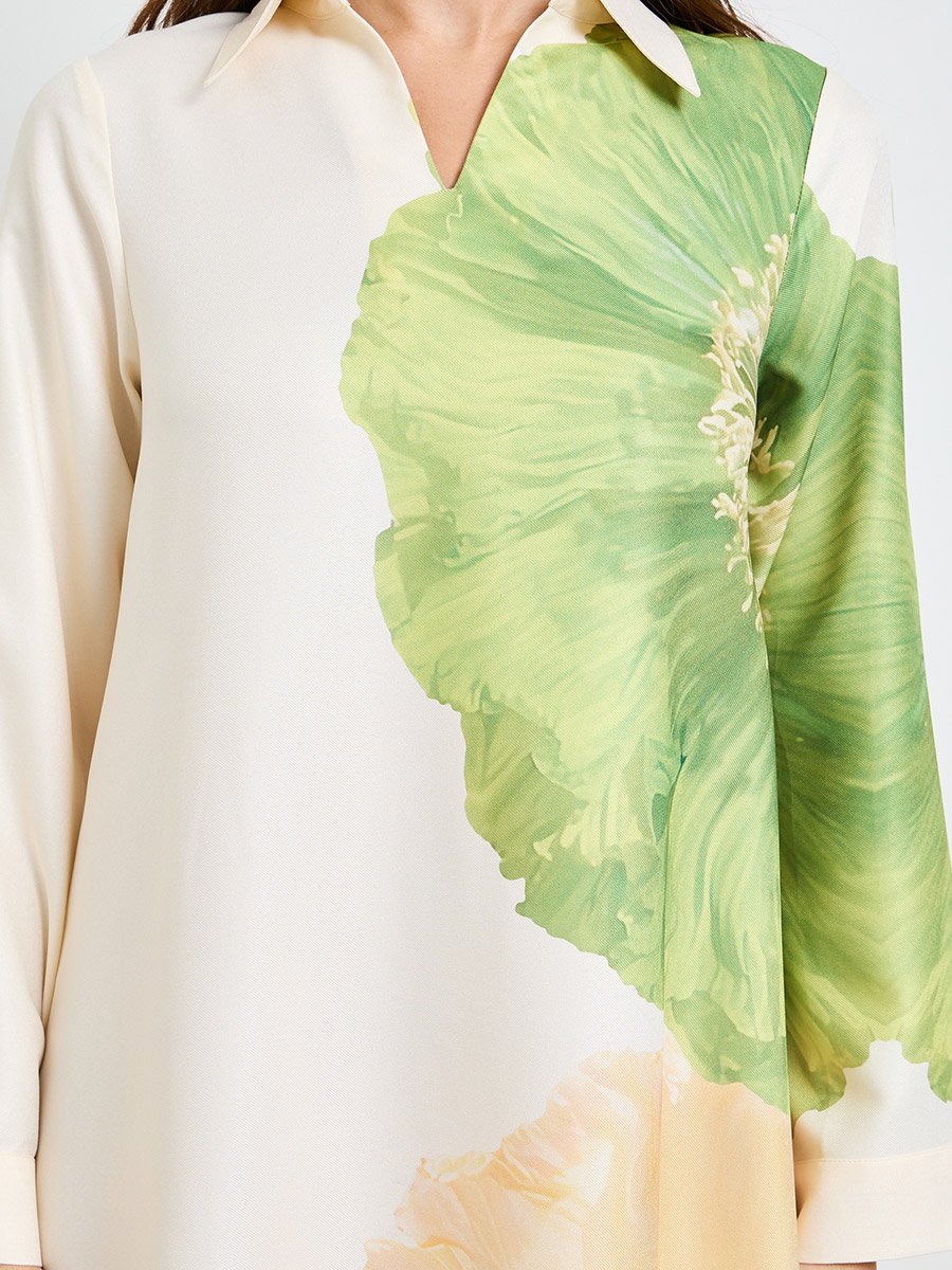 Open Collar Placement Print Jalabiya