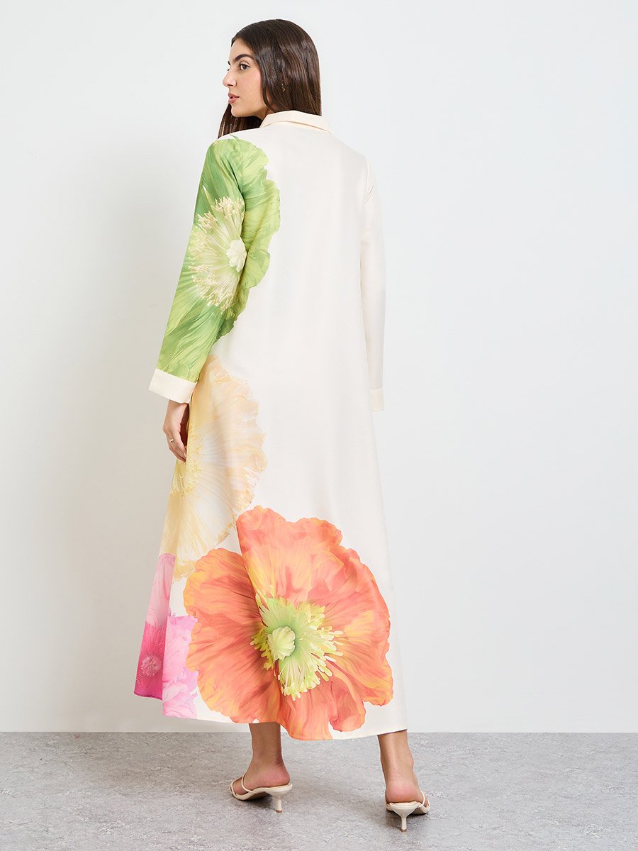 Open Collar Placement Print Jalabiya