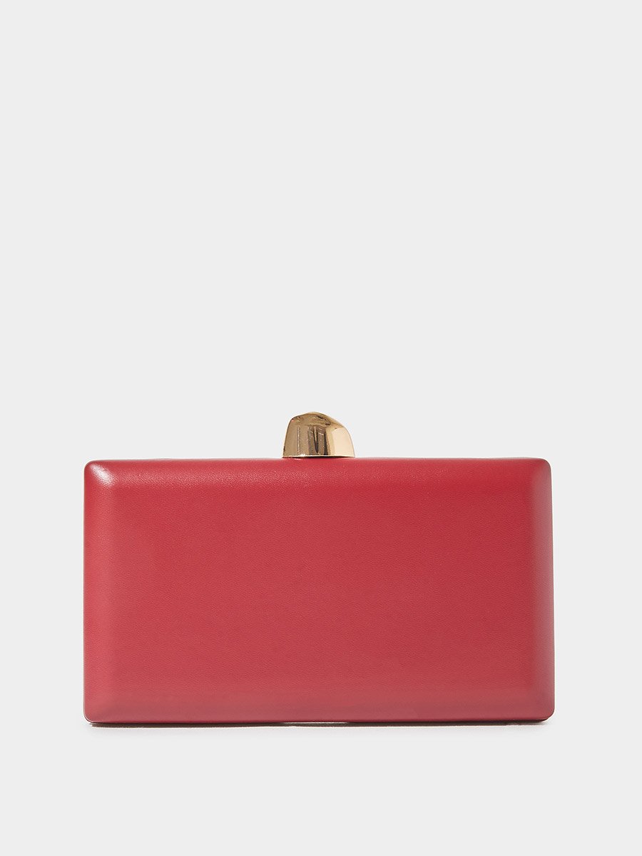 Burgundy Ruched Hardcase Clutch with Chain Strap