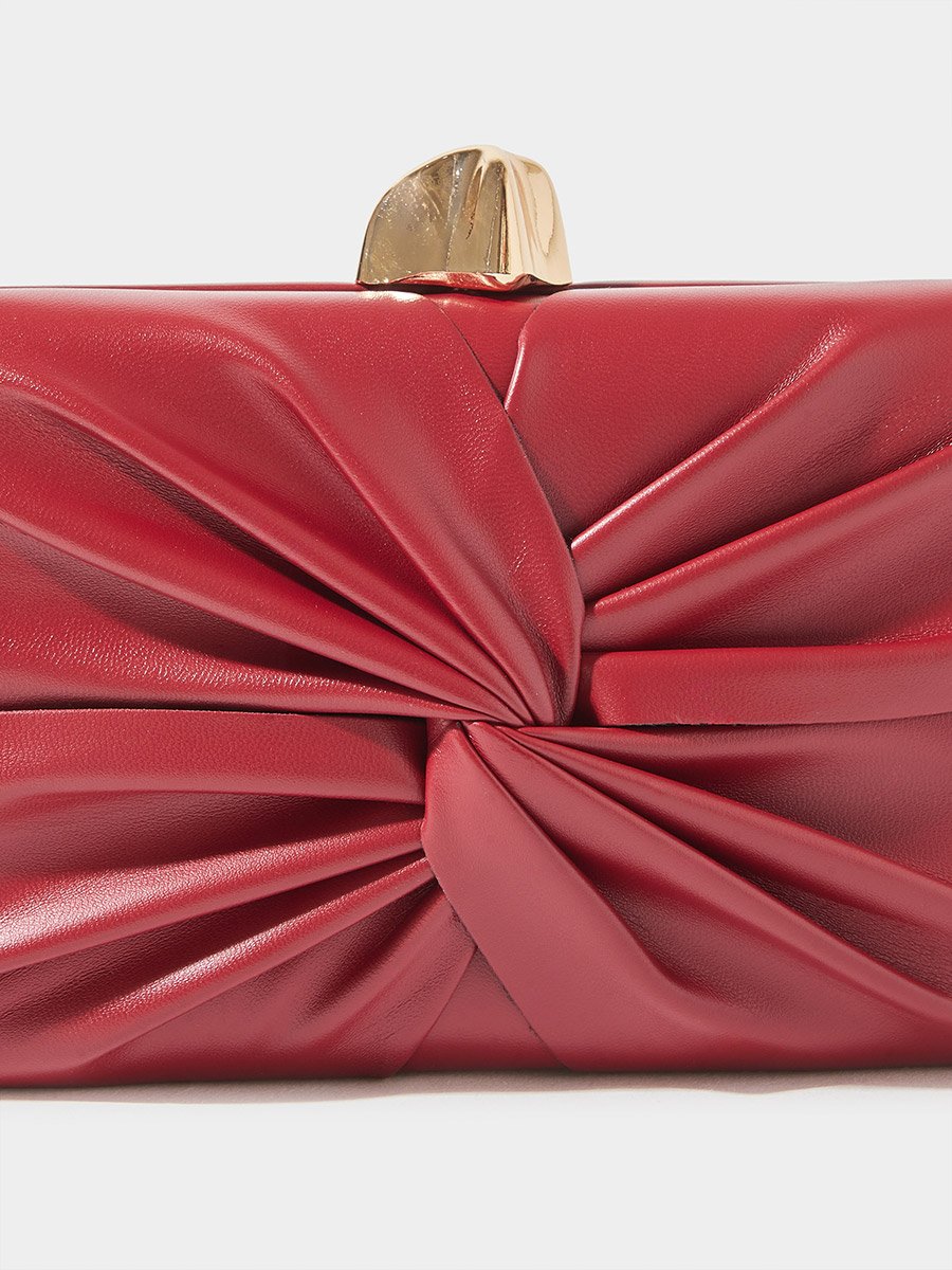 Burgundy Ruched Hardcase Clutch with Chain Strap