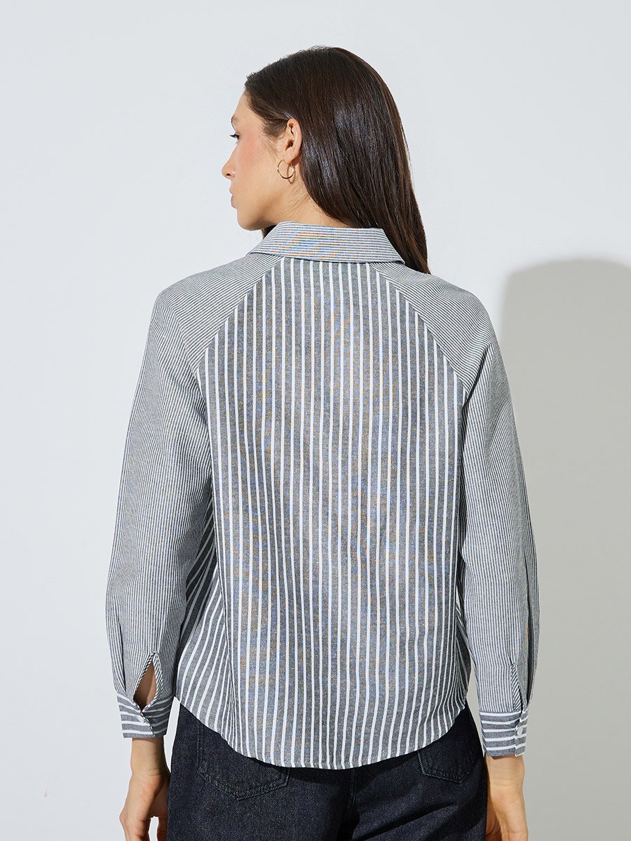 Black Striped Raglan Sleeve Shirt
