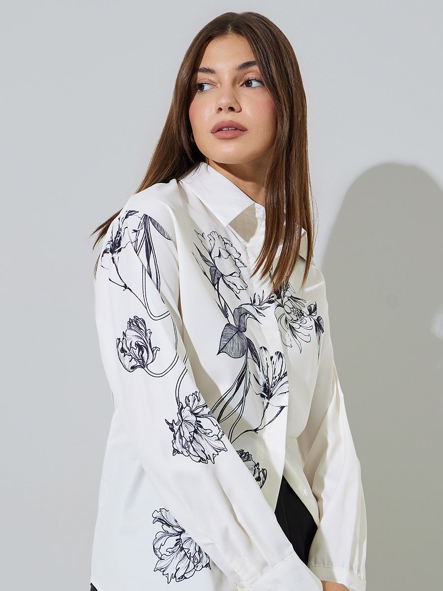 Off-White Floral Print Long Sleeves Shirt