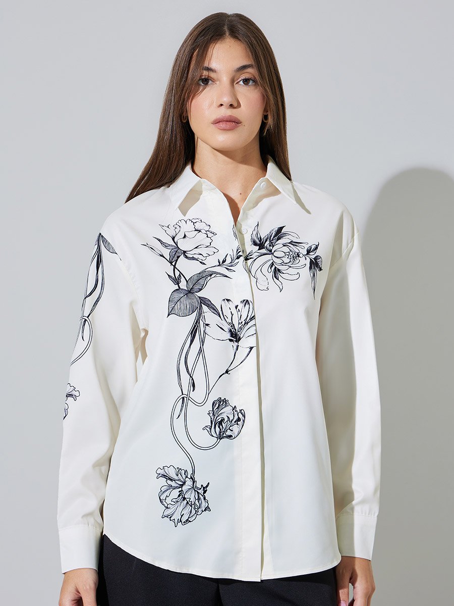 Off-White Floral Print Long Sleeves Shirt