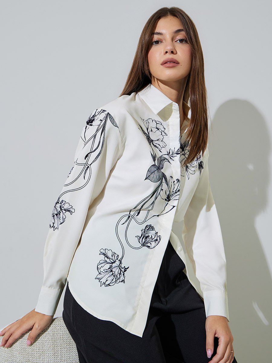 Off-White Floral Print Long Sleeves Shirt