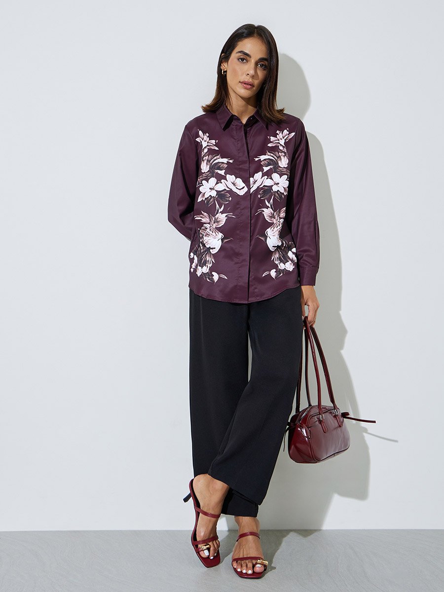 Purple Floral Print Long Sleeve Shirt 