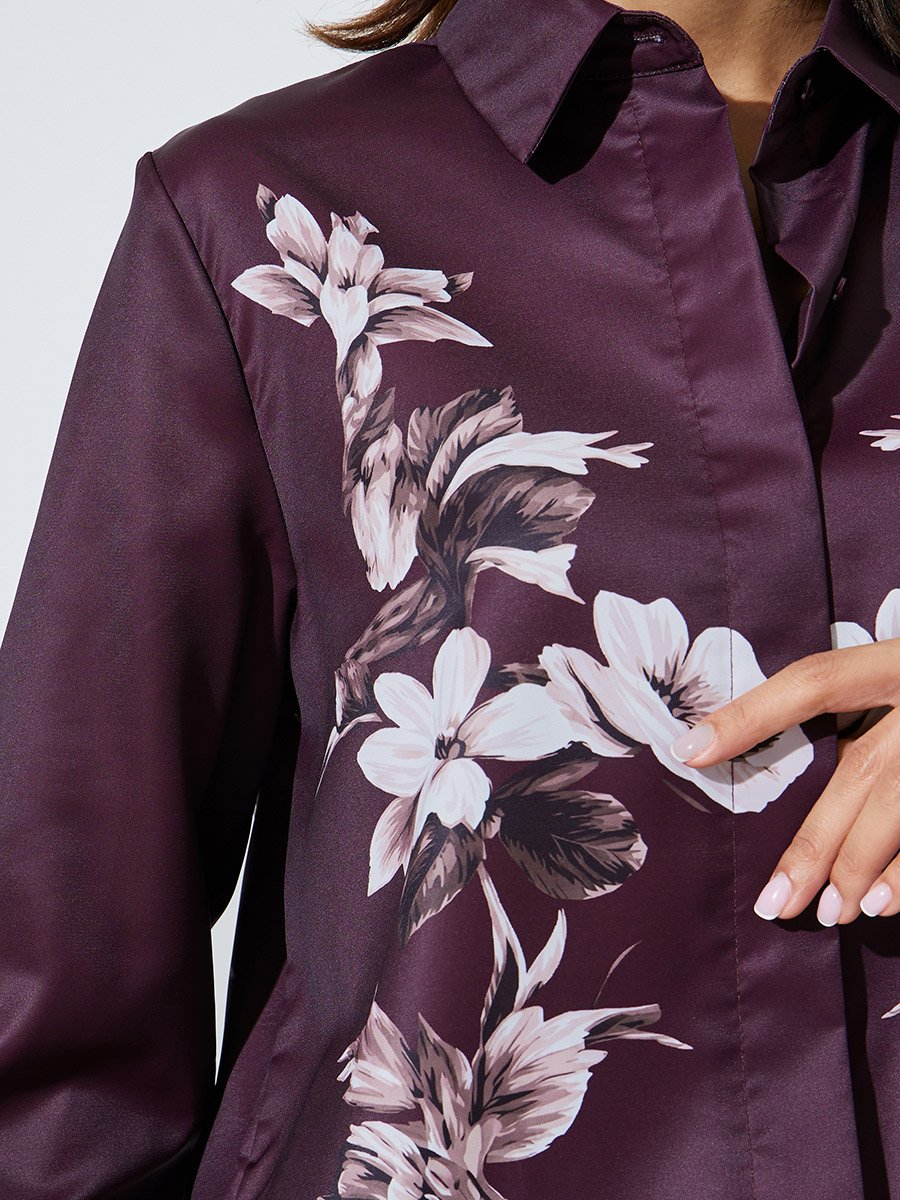 Purple Floral Print Long Sleeve Shirt 
