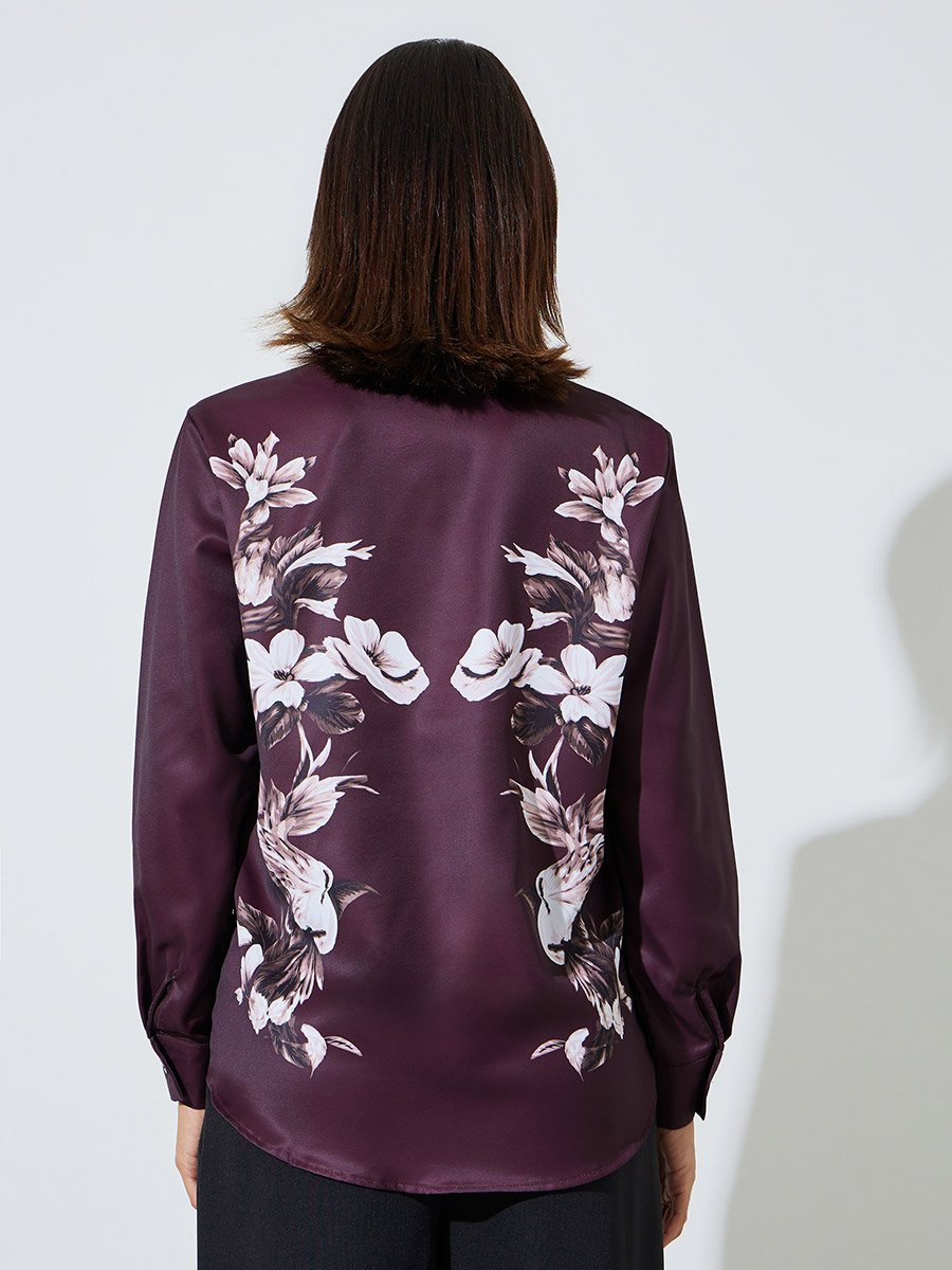 Purple Floral Print Long Sleeve Shirt 
