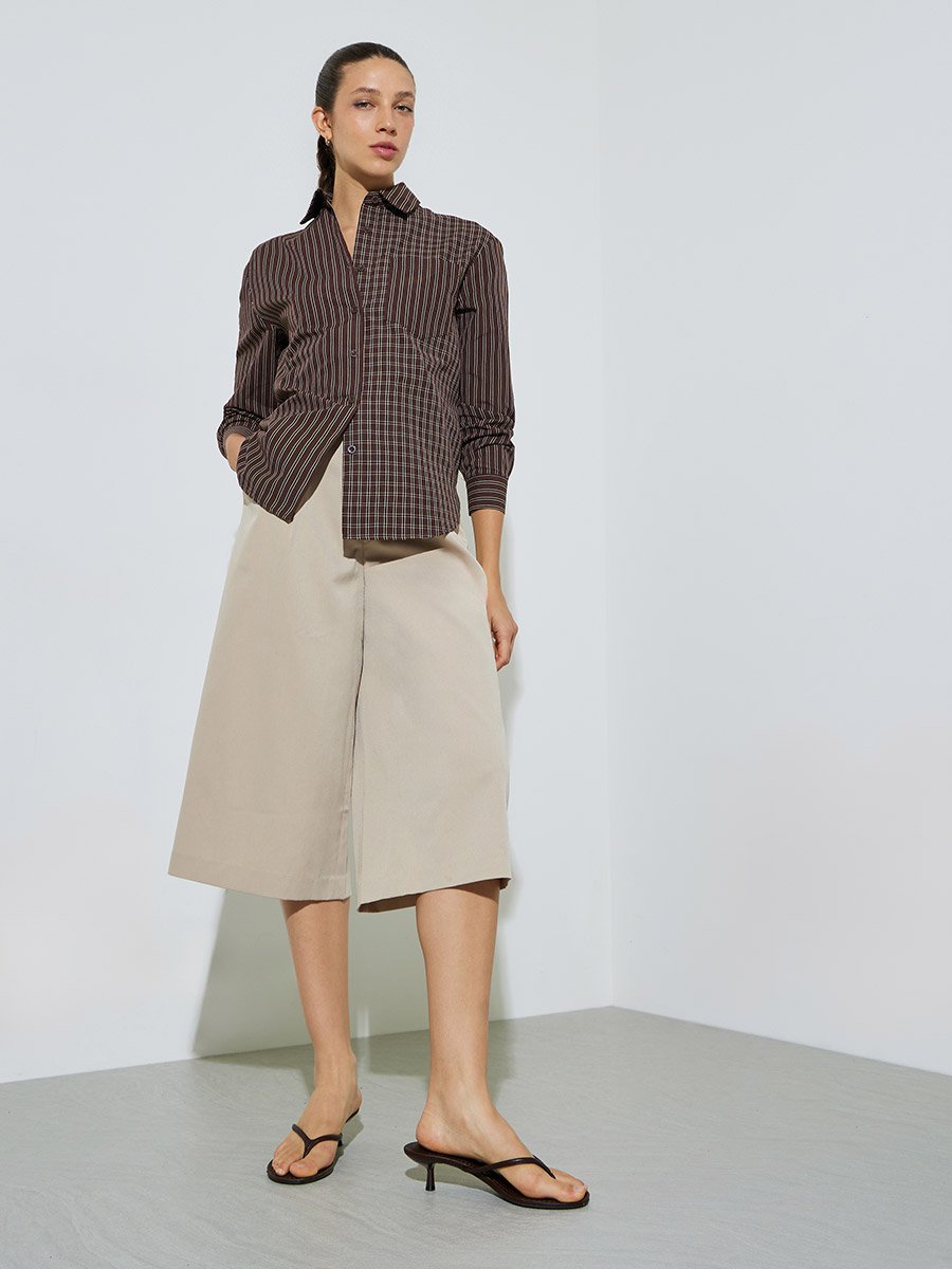 Brown Checked and Striped Long Sleeve Shirt