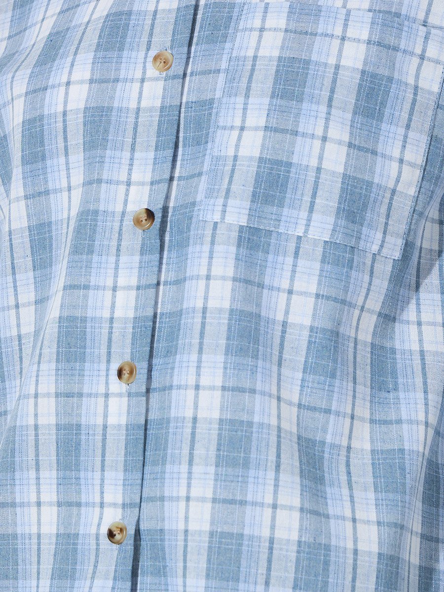 Light Blue Longline Plaid Oversized Shirt