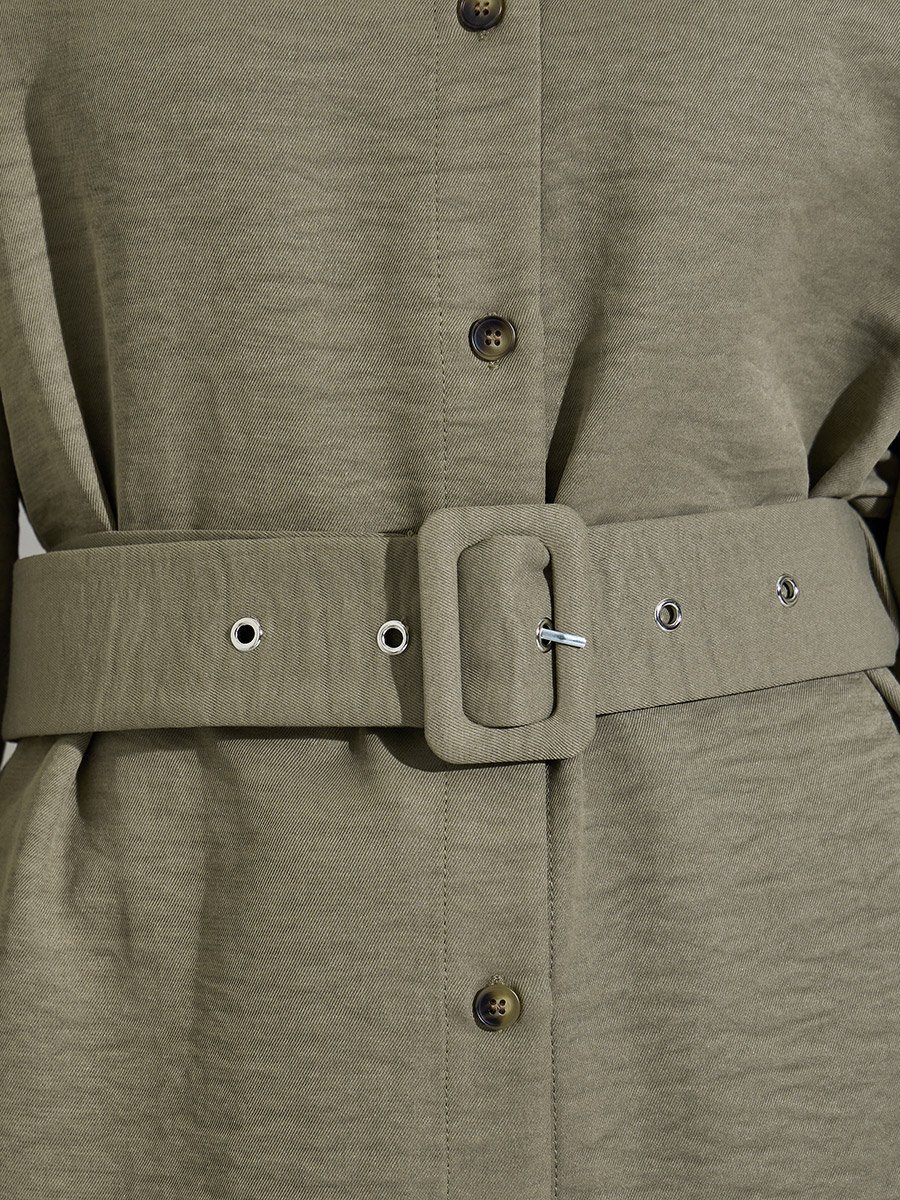 Olive Textured Belted Overshirt