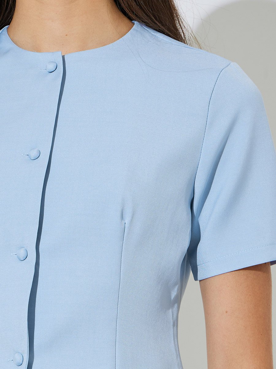 Light Blue Short Sleeve Button-Front Blouse