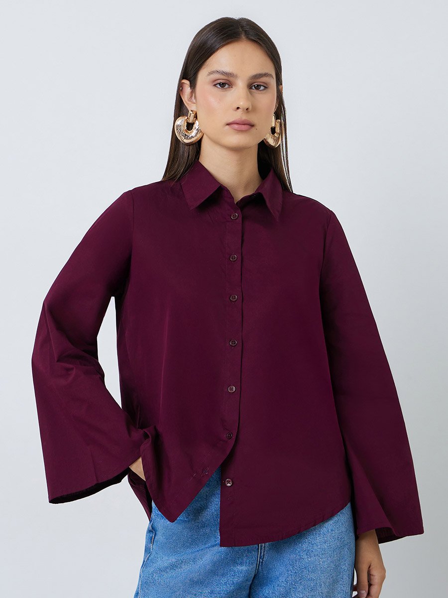 Burgundy Regular Fit Shirt with Flare Sleeves
