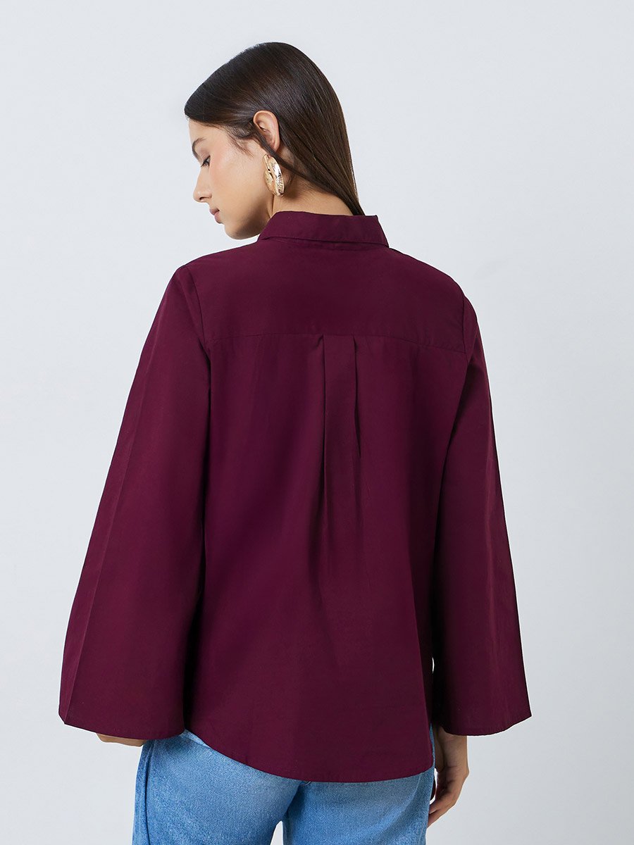 Burgundy Regular Fit Shirt with Flare Sleeves