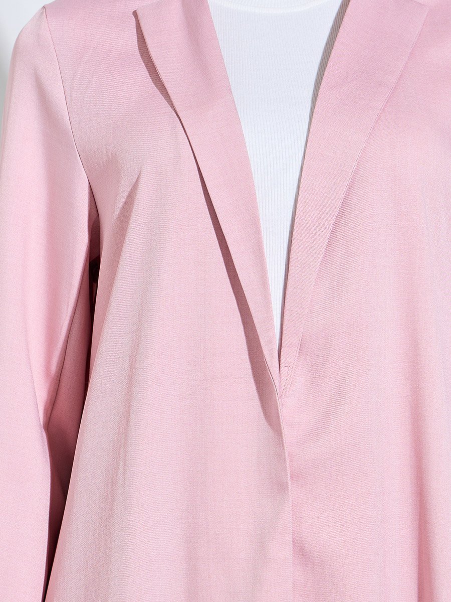 Pink Front Open Abaya with Notch Lapel
