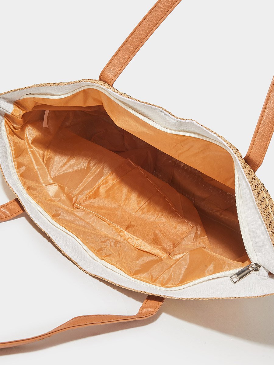 Brown Patterned Striped Tote Bag
