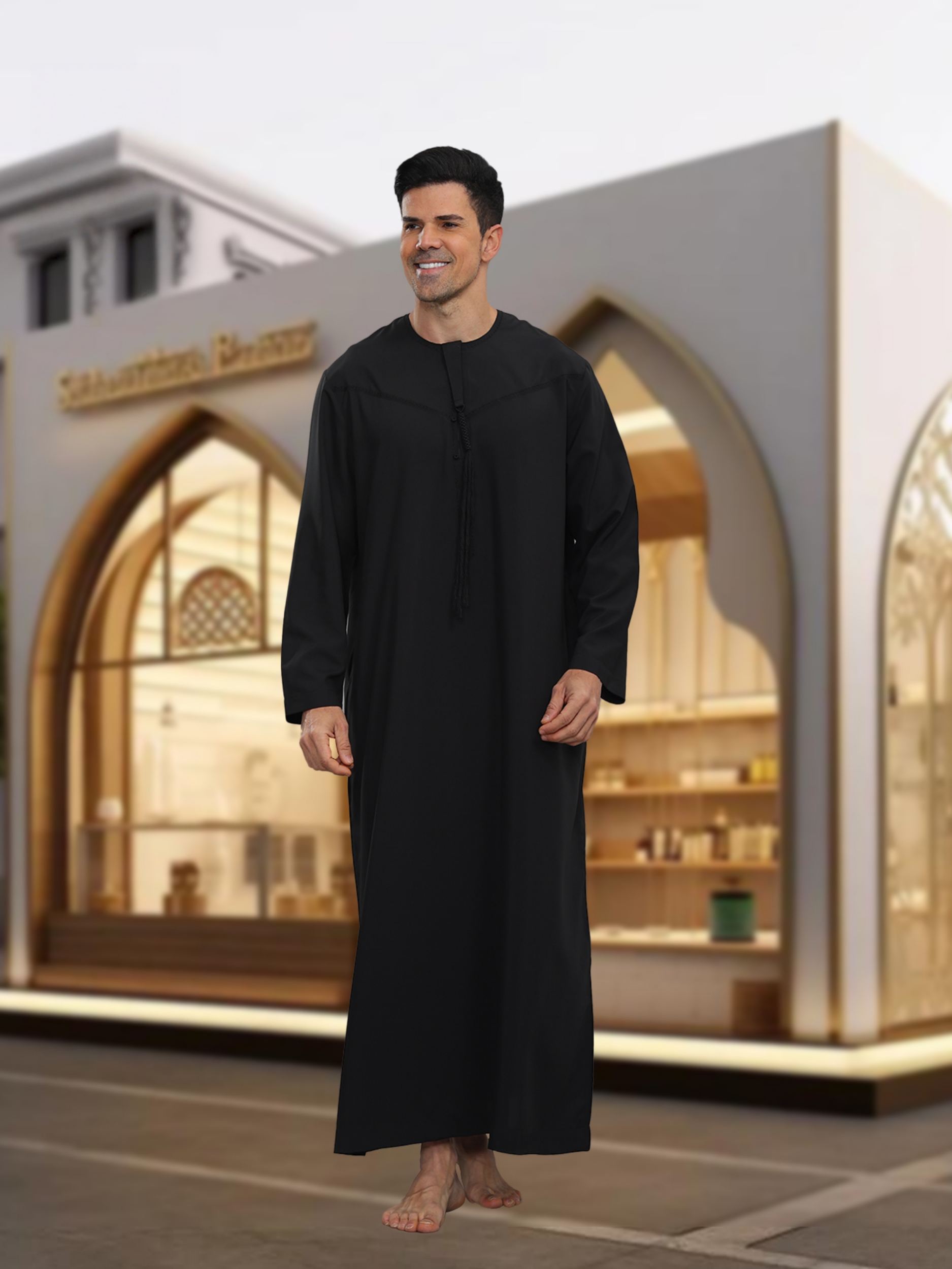 ثوب بأكمام طويلة وتفاصيل شراشيب للرجال