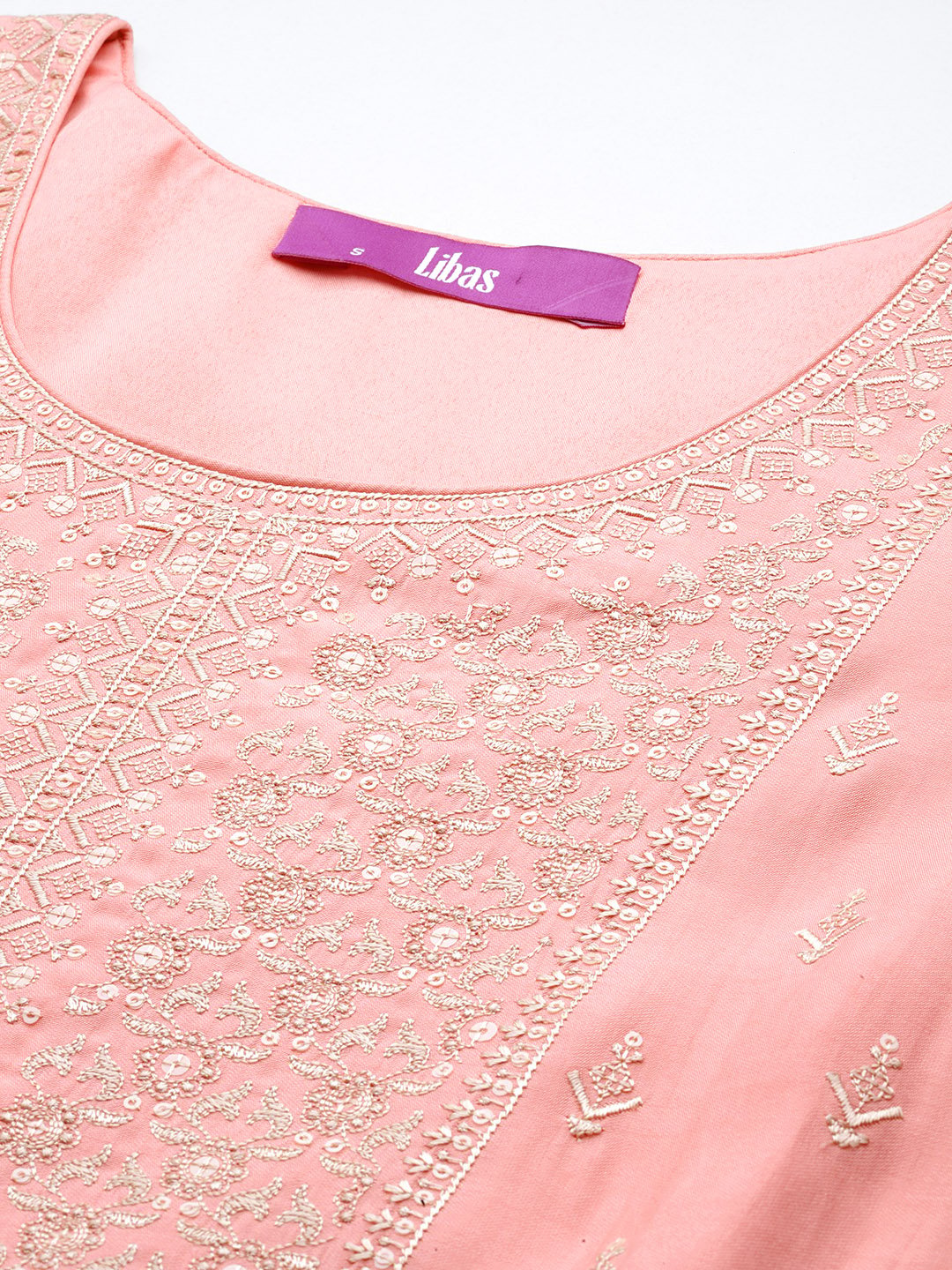Pink Embroidered Silk Blend A-Line Kurta, Trousers and Dupatta Set