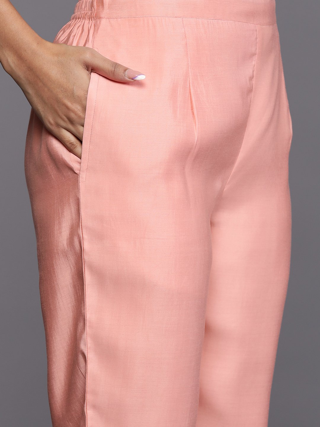 Pink Embroidered Silk Blend A-Line Kurta, Trousers and Dupatta Set