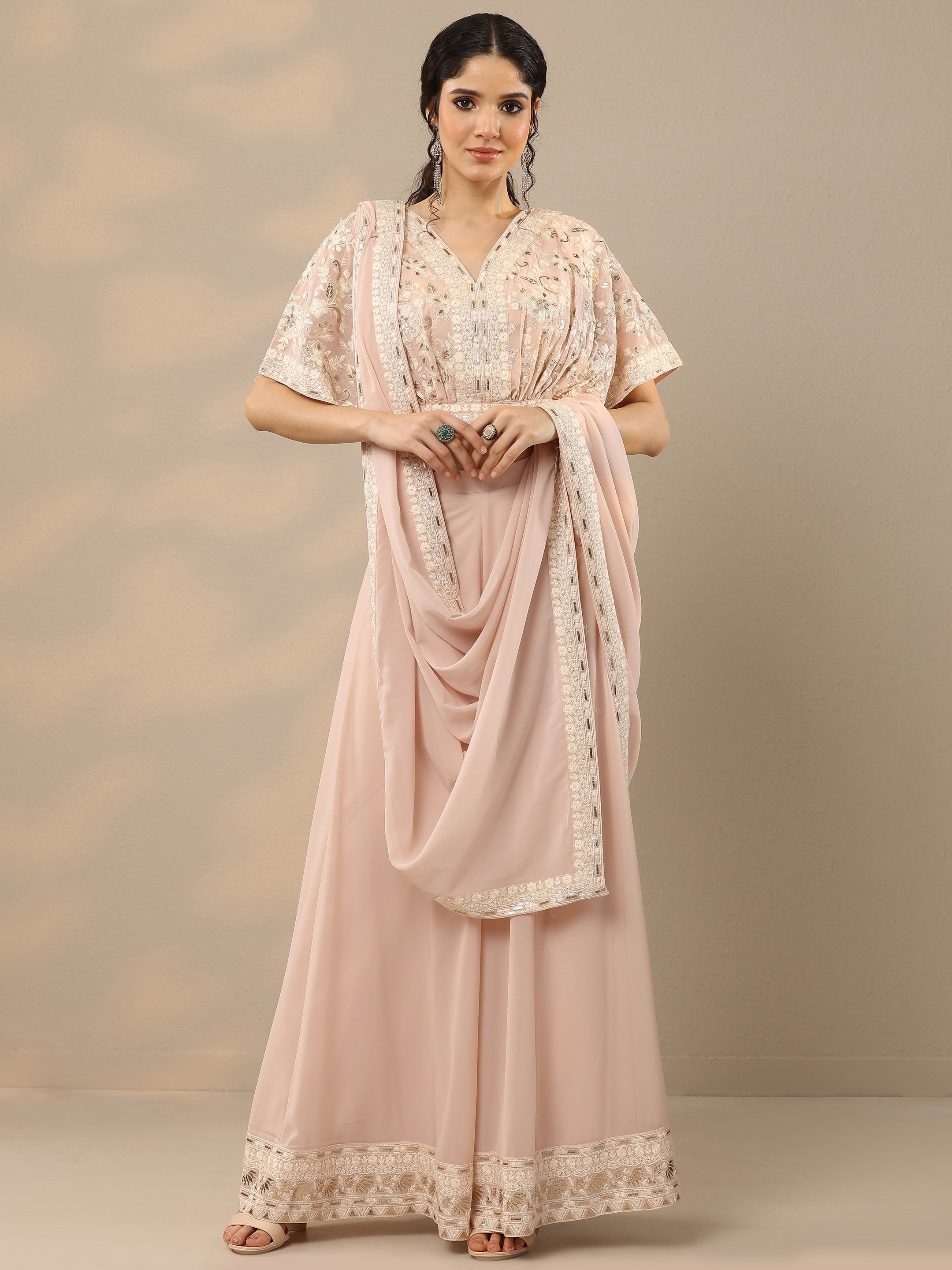 Pink Georgette Embroidered Co-Ord Set
