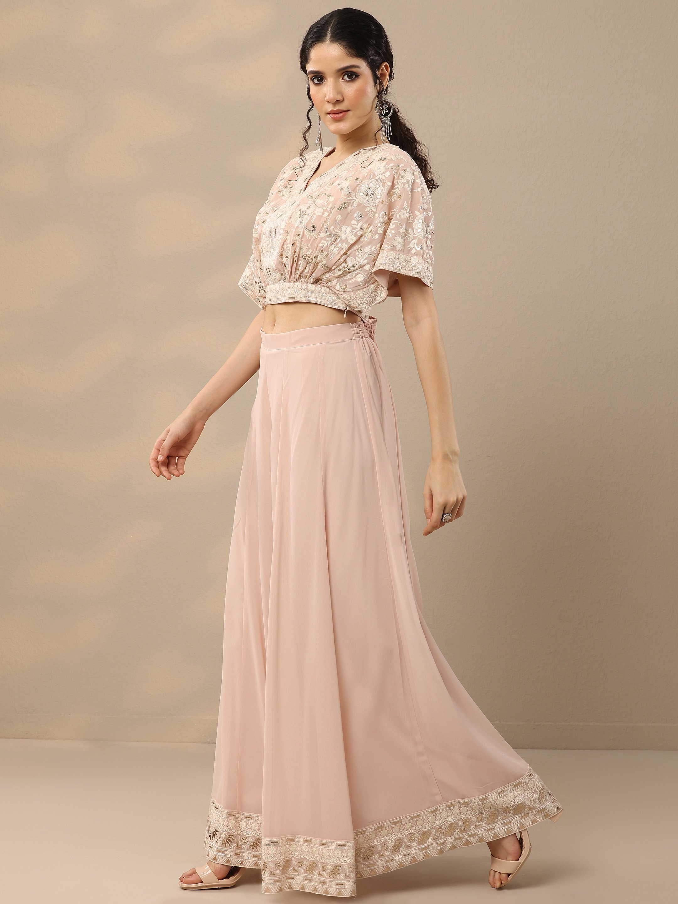 Pink Georgette Embroidered Co-Ord Set