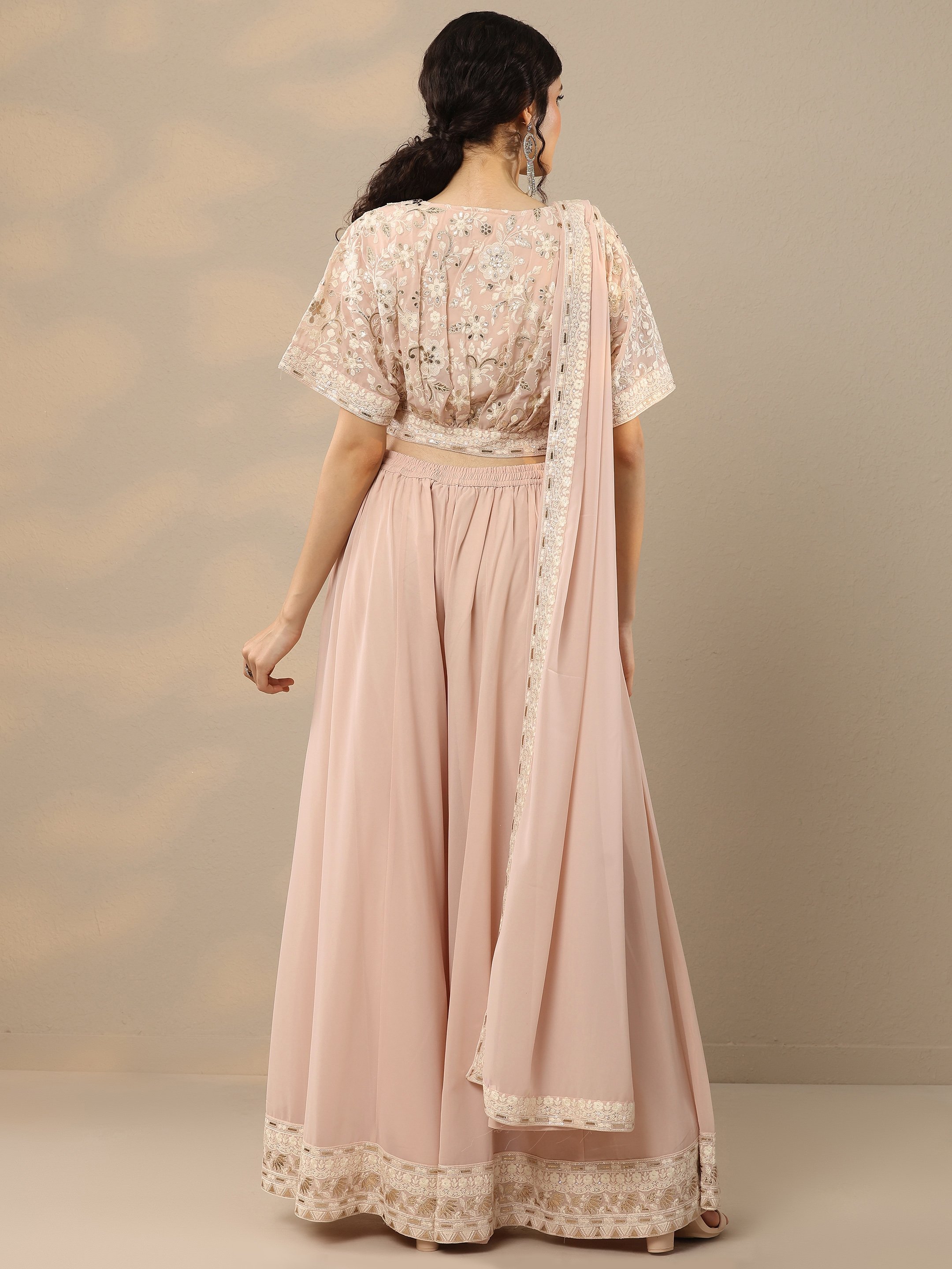 Pink Georgette Embroidered Co-Ord Set