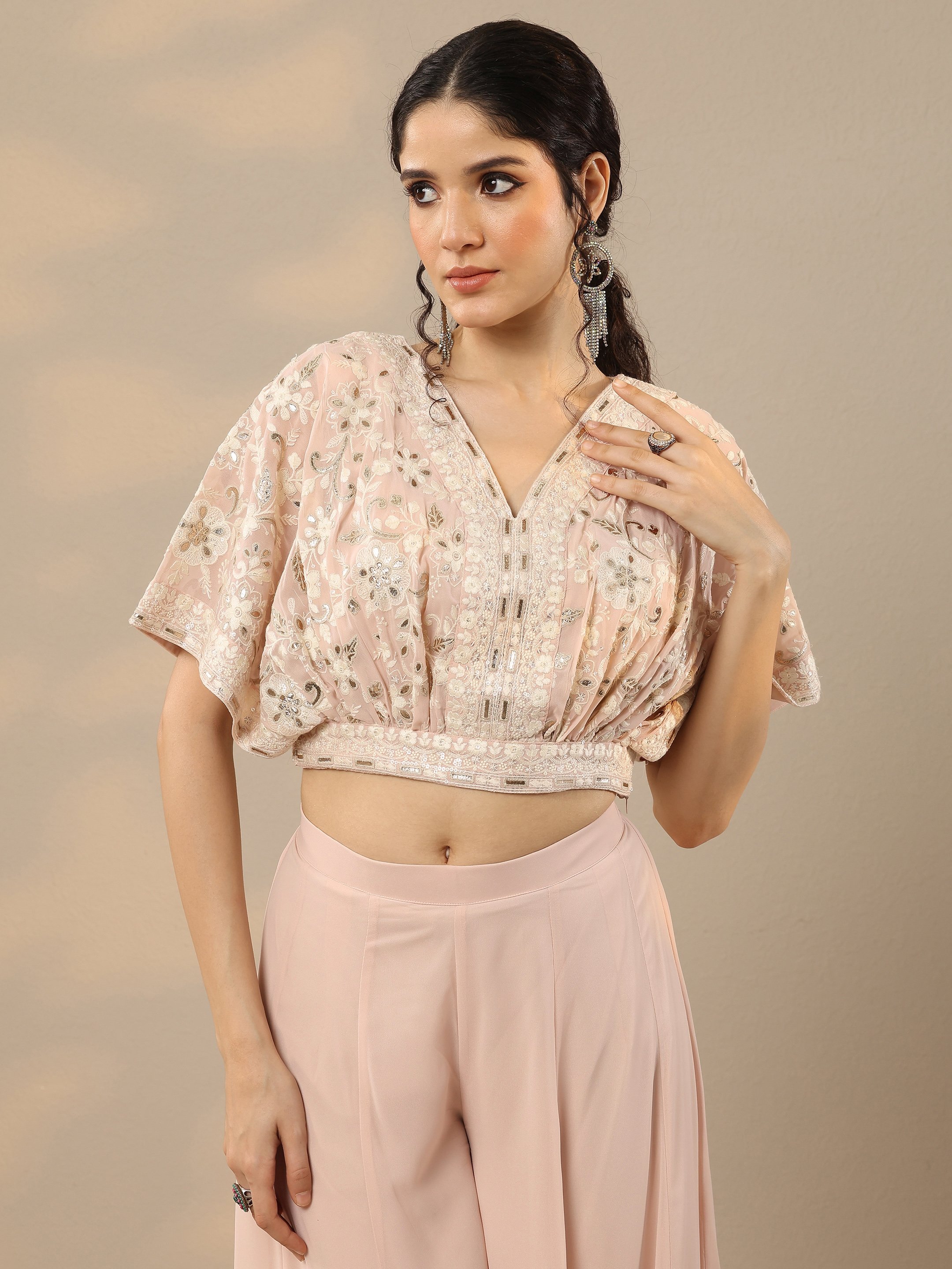 Pink Georgette Embroidered Co-Ord Set