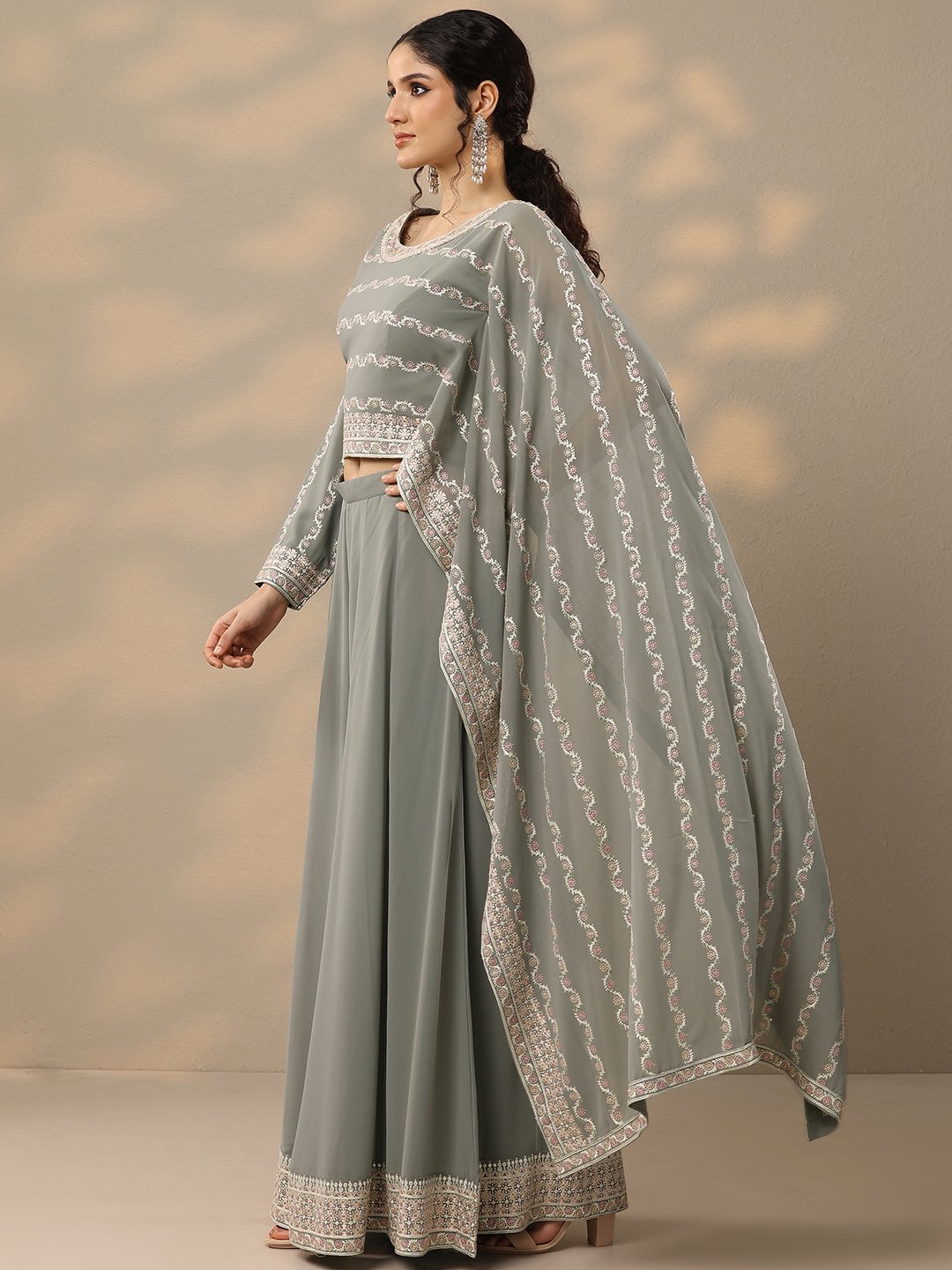 Grey Georgette Embroidered Co-Ord Set