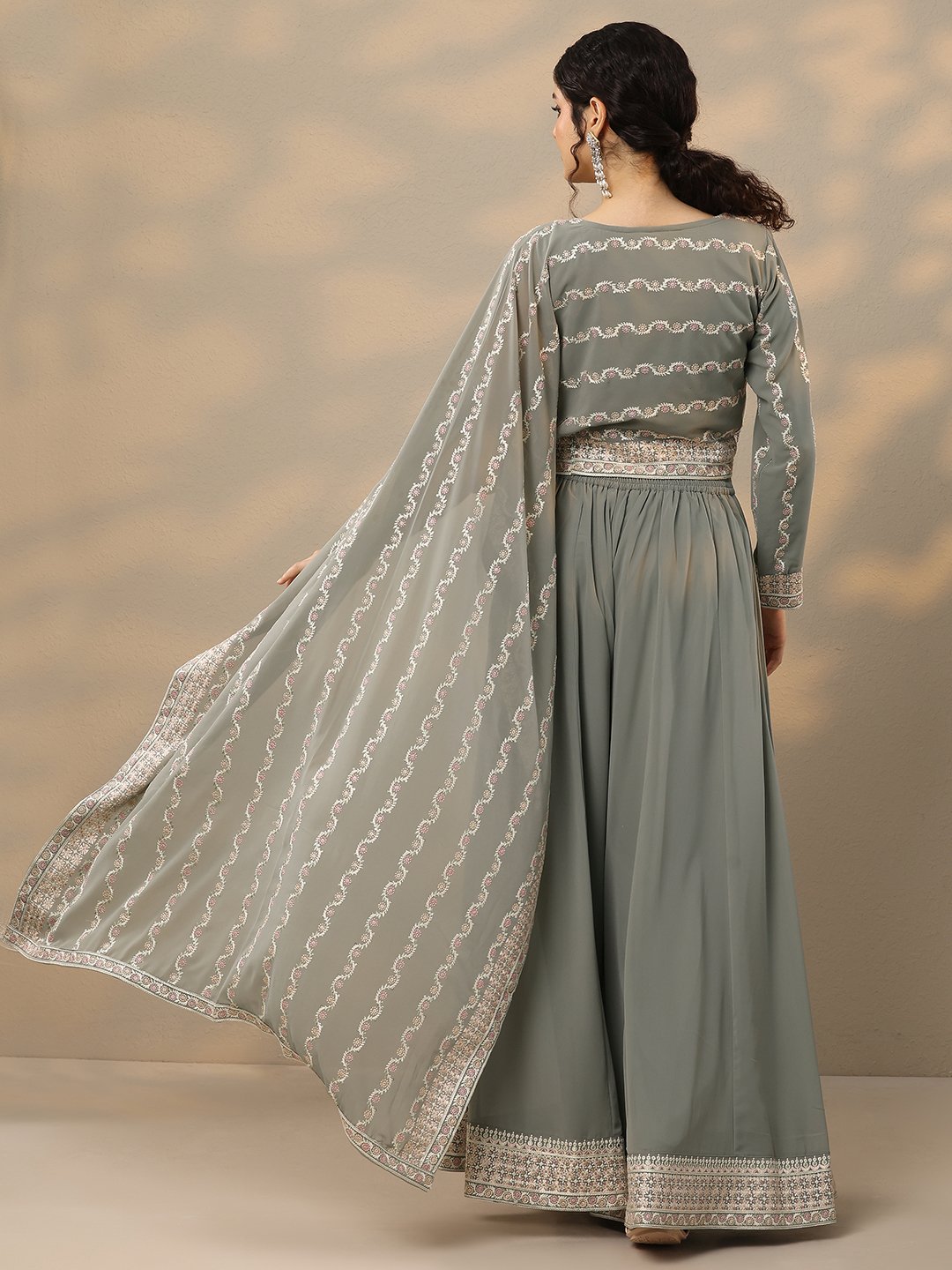 Grey Georgette Embroidered Co-Ord Set