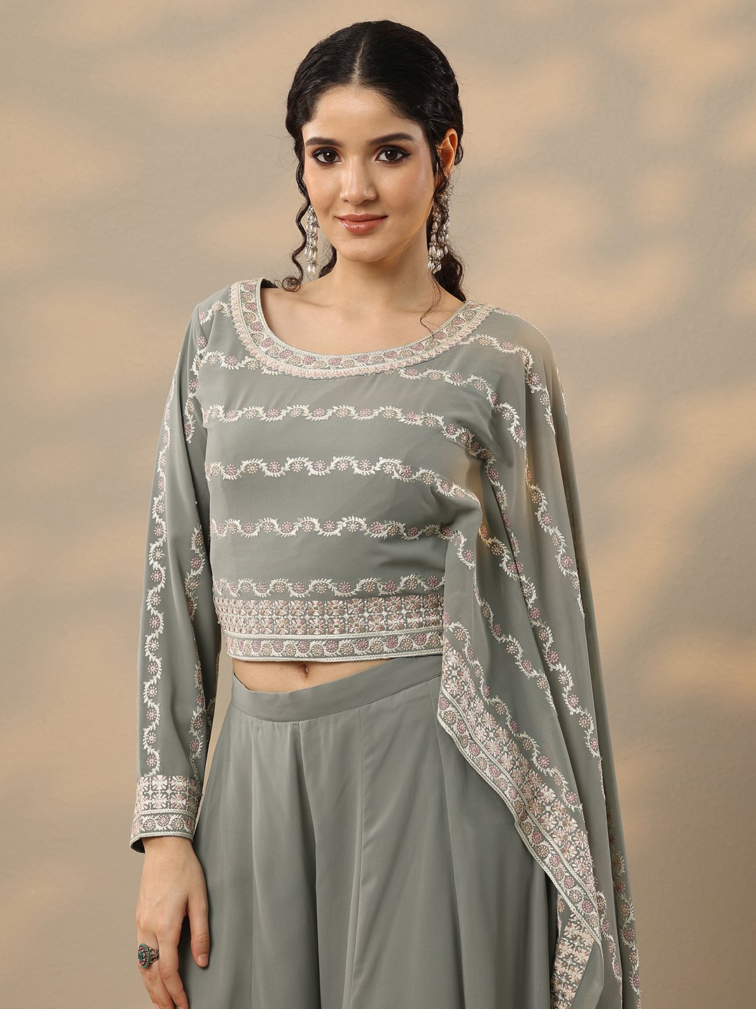 Grey Georgette Embroidered Co-Ord Set