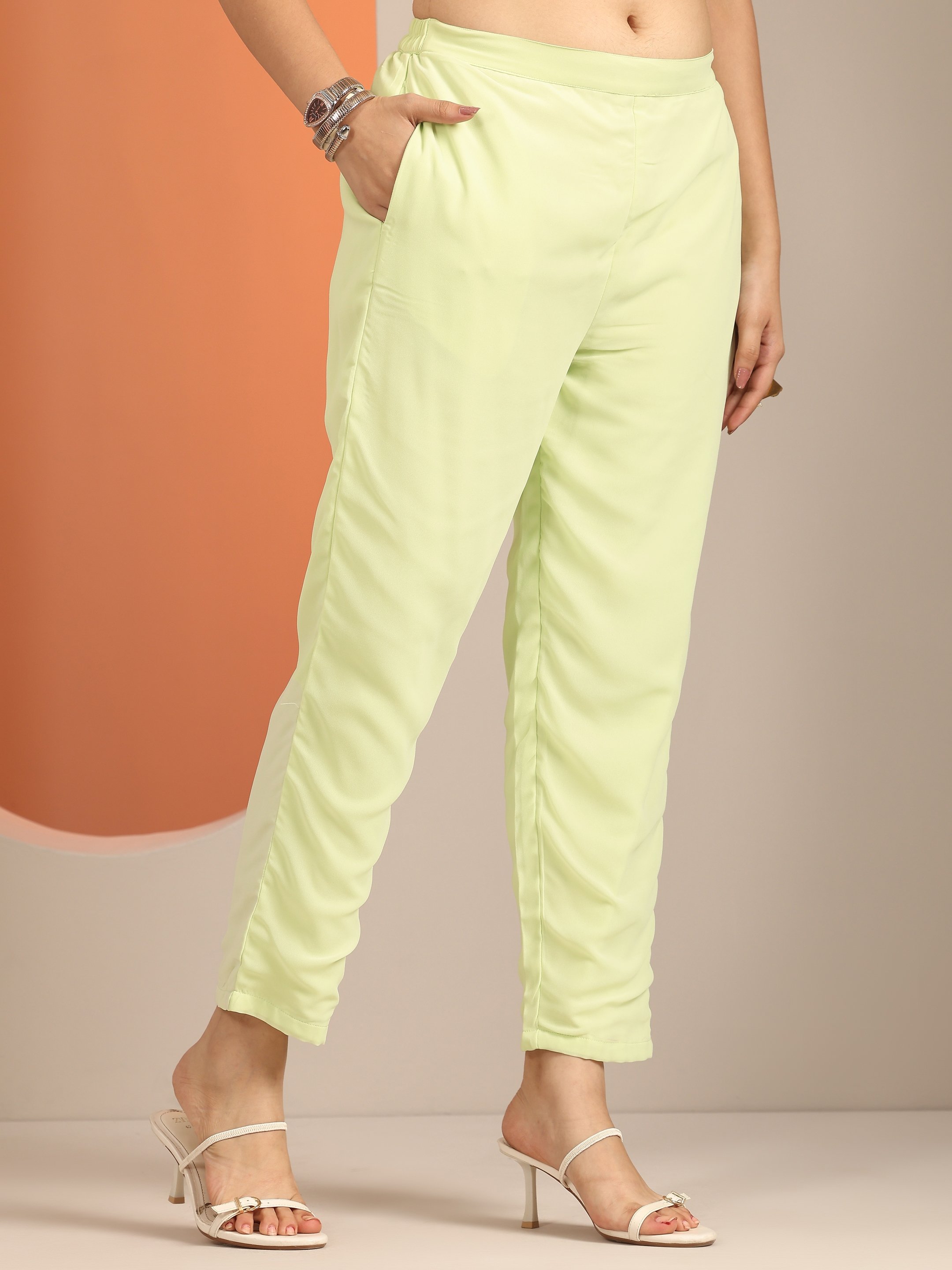 Green Embroidered Georgette Straight Kurta, Trousers and Dupatta Set