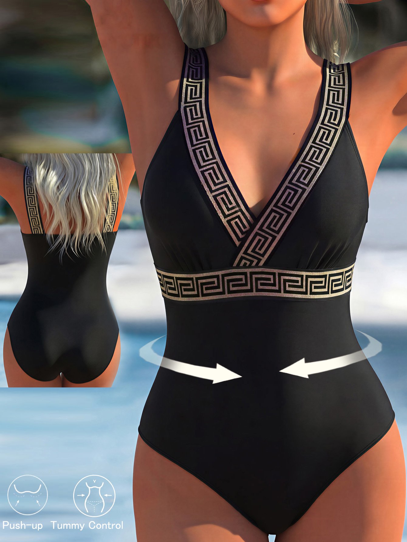 Black One-Piece V-Neck Swimsuit