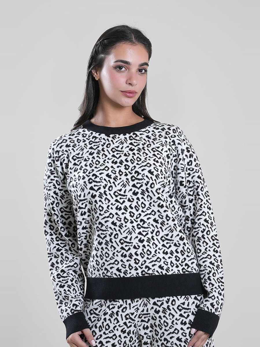 Women Animal Print Knitted Long Sleeves Sweater