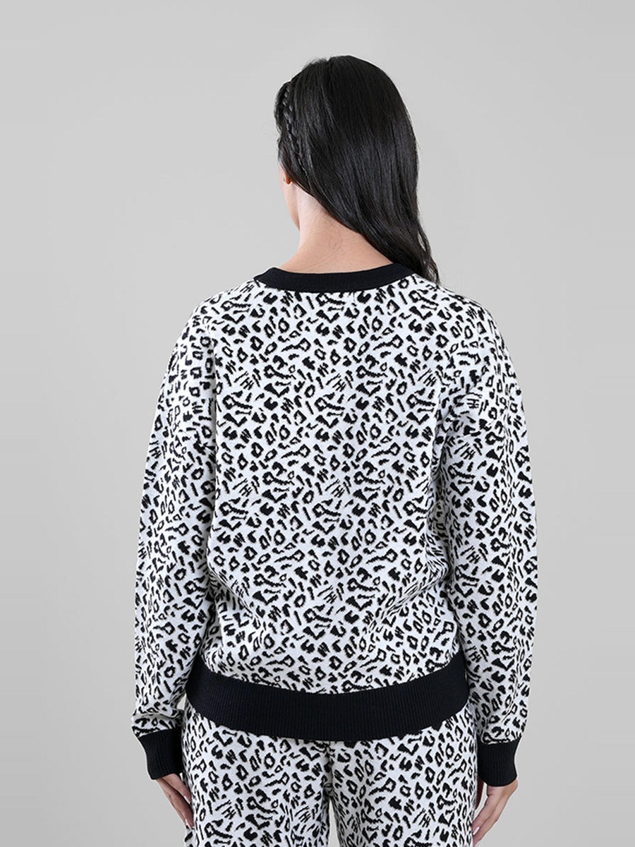 Women Animal Print Knitted Long Sleeves Sweater