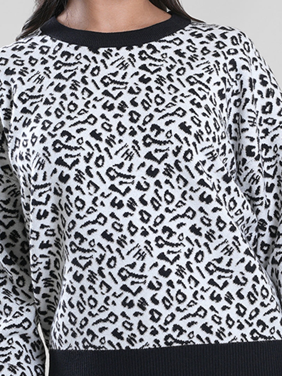 Women Animal Print Knitted Long Sleeves Sweater