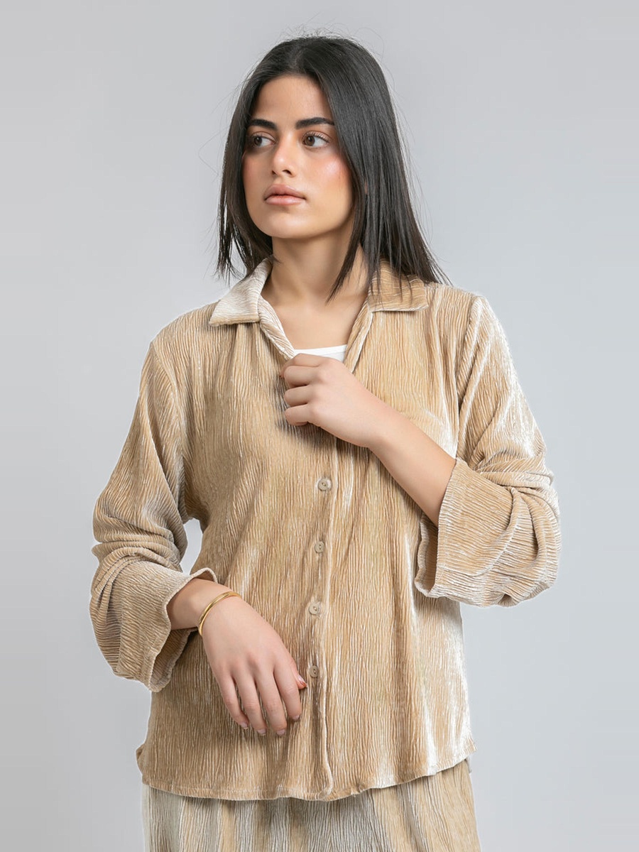 Women Crinkled Button Down Shirt