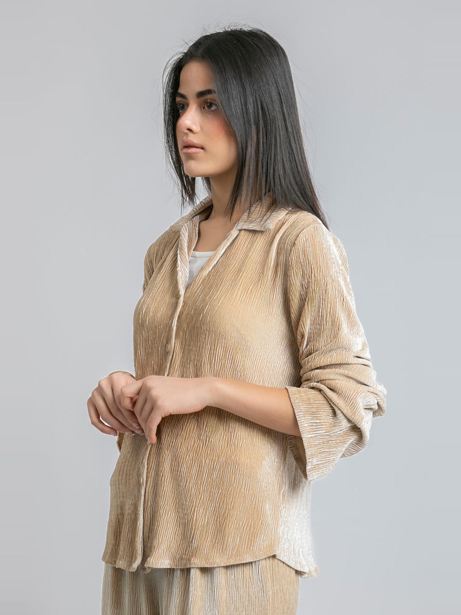 Women Crinkled Button Down Shirt