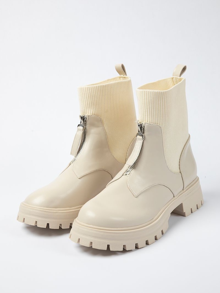 Women Chunky Zip Front Ankle Boots