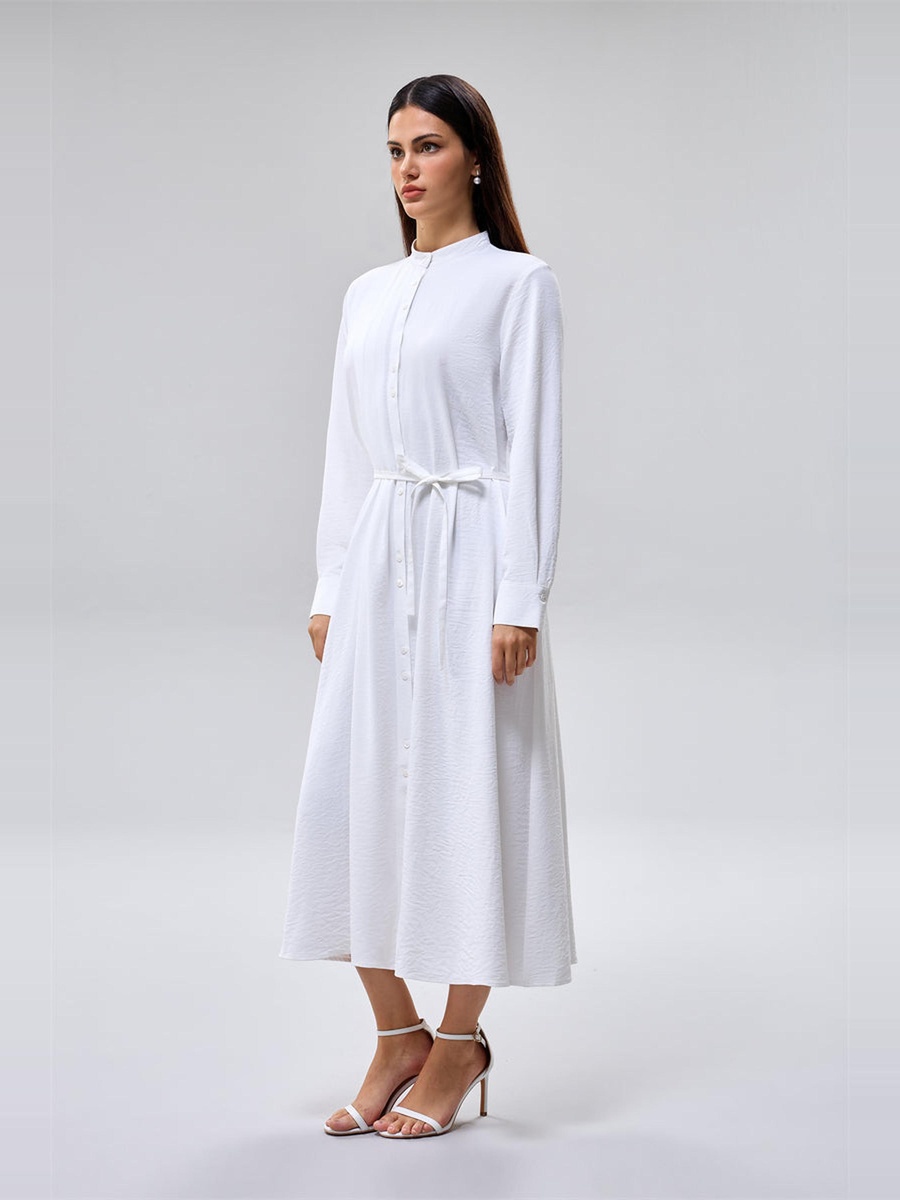 Button Front Midi Dress with Belt