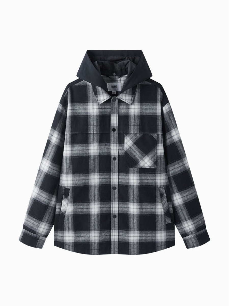 Men Plaid Hooded Button Front Jacket