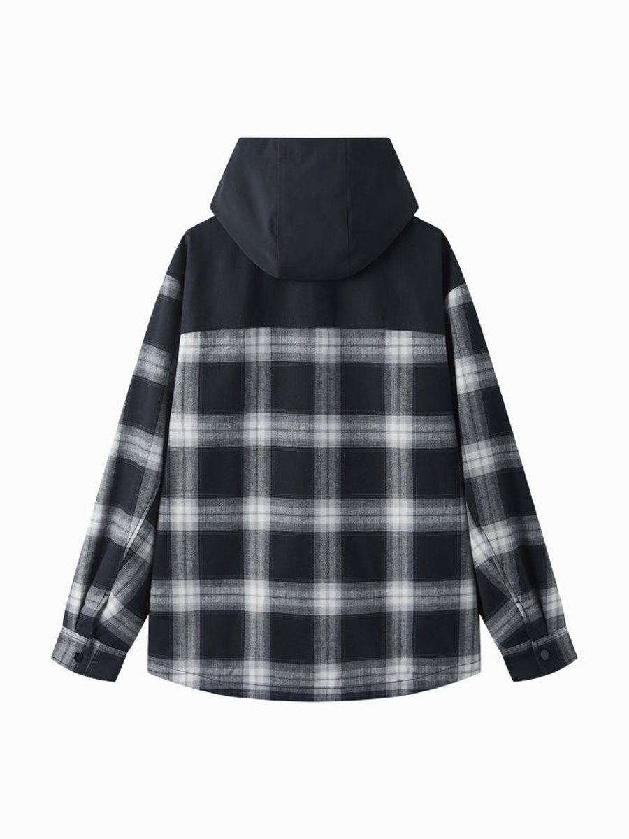 Men Plaid Hooded Button Front Jacket